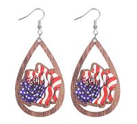Women's Earrings Wooden Hollow Drop Earrings With Independence Day Cowboy Hat And (D, One Size)