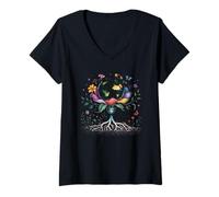 Women's Earth Day 2026 Botanical Roots Global Bloom Creation V-Neck T-Shirt