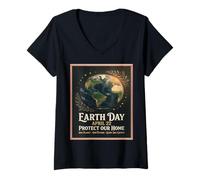 Women's Earth Day April 22 Vintage Globe Design Protect Our Planet V-Neck T-Shirt
