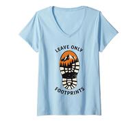 Women's Earth Day Camping Hiking- Eco Nature Conservation Footprints V-Neck T-Shirt