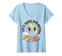 Women's Earth Day Environmental Awareness Let's Make Our World Proud V-Neck T-Shirt