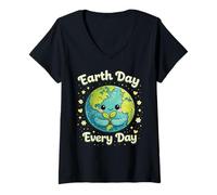 Women's Earth Day Every Day - Eco Nature Conservation Cute Kawaii V-Neck T-Shirt