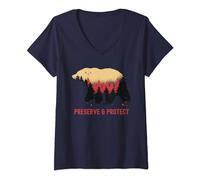 Womens Earth Day Preserve and Protect Vintage National Park Bear V-Neck T-Shirt