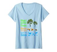 Womens Earth Day Save The Bees Tree Sea Slogan Naturalist Ecologist V-Neck T-Shirt