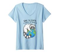 Women's Earth Day Save The Earth Its Where My Trash is Funny Raccoon V-Neck T-Shirt