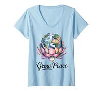 Womens Earth Flower Planet Nature Peace Calm Mind Art V-Neck T-Shirt