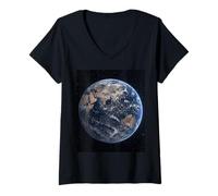 Women's Earth from Space Asia View Astronomy Astrophysics Scene V-Neck T-Shirt