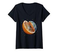 Womens Earth Slice Orange Astronomy Planet Science Astronomer V-Neck T-Shirt