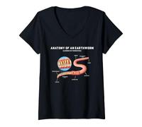 Women's Earthworm Anatomy Science Diagram Biology Vermiculture V-Neck T-Shirt