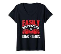 Women's Easily Distracted by Alaska King Crabs Seafood V-Neck T-Shirt