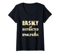 Womens Easily distracted by alpacas, funny alpaca lovers gift V-Neck T-Shirt