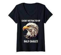 Womens Easily Distracted by Bald Eagles Bald Eagle V-Neck T-Shirt
