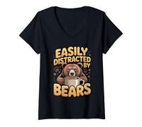 Women's Easily Distracted by Bears Bear Wildlife Lover V-Neck T-Shirt