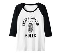 Womens Easily Distracted By Bulls Swinger Lifestyle Naughty Adult Raglan Baseball Tee
