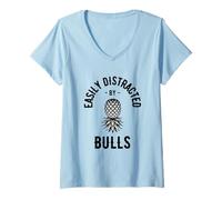 Womens Easily Distracted By Bulls Swinger Lifestyle Naughty Adult V-Neck T-Shirt