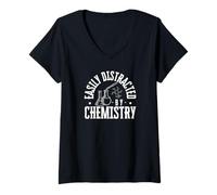 Womens Easily Distracted By Chemistry Funny Chemist V-Neck T-Shirt