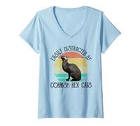 Women's Easily Distracted By Cornish Rex Cats V-Neck T-Shirt