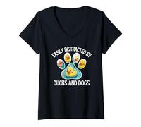 Womens Easily Distracted by Ducks and Dogs Cruising Hiding Finding V-Neck T-Shirt