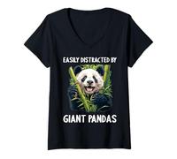 Womens Easily Distracted by Giant Pandas Giant Panda V-Neck T-Shirt