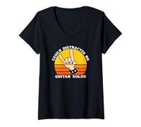 Womens Easily Distracted by Guitar Solos - Rock Metal Music Lovers V-Neck T-Shirt