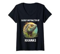 Womens Easily Distracted by Iguanas. Iguanas Iguana V-Neck T-Shirt
