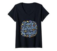 Women's Easily Distracted By Insects Nature Lover Design V-Neck T-Shirt