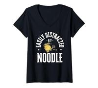 Womens Easily Distracted By Noodle V-Neck T-Shirt