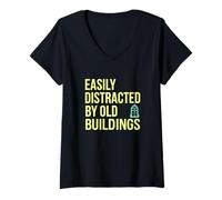 Women's Easily Distracted By Old Buildings Architecture Enthusiast V-Neck T-Shirt