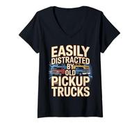 Womens Easily Distracted by Old Pickup Trucks Vintage Truck Lovers V-Neck T-Shirt