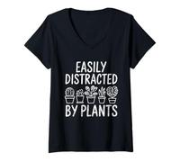 Womens Easily Distracted by Plants T-Shirt Gardener Succulent Mom V-Neck T-Shirt