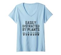 Womens Easily Distracted by Plants T-Shirt Gardener Succulent Mom V-Neck T-Shirt