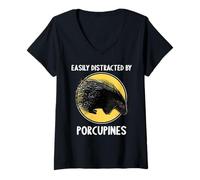 Womens Easily Distracted by Porcupines Porcupine V-Neck T-Shirt