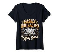 Women's Easily Distracted By Pygmy Goats American Pygmy Goat V-Neck T-Shirt