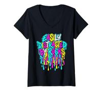 Women's Easily Distracted By Rocks 90s Dripping Drip Rockhound V-Neck T-Shirt
