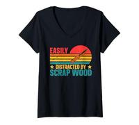 Women's Easily Distracted by Scrap Wood Whittling V-Neck T-Shirt