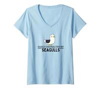 Women's Easily Distracted By Seagulls Funny Seagull V-Neck T-Shirt