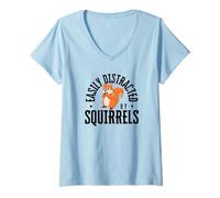 Women's Easily Distracted by Squirrels Funny Squirrel V-Neck T-Shirt