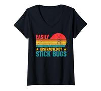 Women's Easily Distracted By Stick Bugs V-Neck T-Shirt