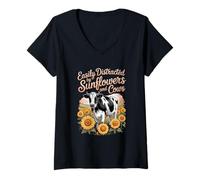 Womens Easily Distracted by Sunflowers and Cows V-Neck T-Shirt