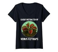 Womens Easily Distracted by Venus Flytraps Venus Flytrap V-Neck T-Shirt