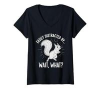 Womens Easily Distracted by Wait What Funny ADHD Squirrel V-Neck T-Shirt