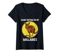 Womens Easily Distracted by Wallabies Wallaby V-Neck T-Shirt
