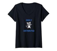 Women's Easily Distracted Cute Raccoon ADHD Blame It On that V-Neck T-Shirt