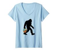 Women's Easter Bigfoot Holding an Easter Basket V-Neck T-Shirt