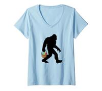 Women's Easter Bigfoot Holding an Easter Basket V-Neck T-Shirt