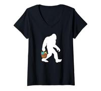 Women's Easter Bigfoot Holding an Easter Basket V-Neck T-Shirt