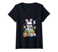 Women's Easter Bunny Gaming with Eggs All Day V-Neck T-Shirt