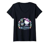 Women's Easter Bunny - Hello Kitty V-Neck T-Shirt, Black, Large