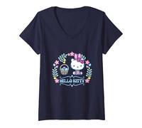 Women's Easter Bunny - Hello Kitty V-Neck T-Shirt, Navy Blue, Large