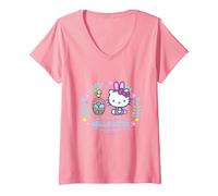 Women's Easter Bunny - Hello Kitty V-Neck T-Shirt, Pink, Small
